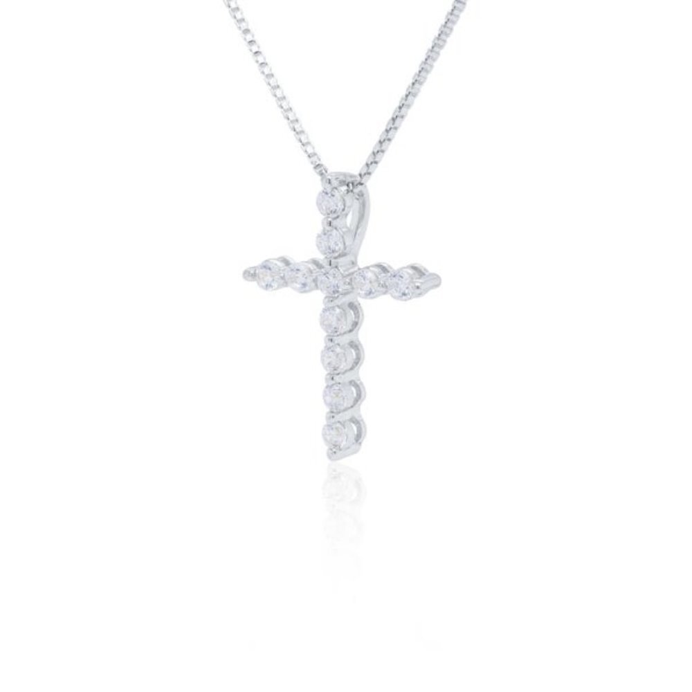 Sterling Silver CZ Cross Necklace Pendant & Chain - Picture 2 of 3